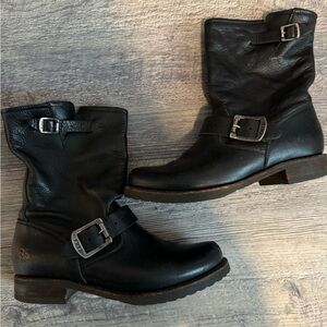 Frye Black Leather Buckle Moto Boots- size 6.5